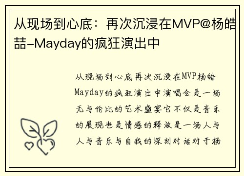 从现场到心底：再次沉浸在MVP@杨皓喆-Mayday的疯狂演出中