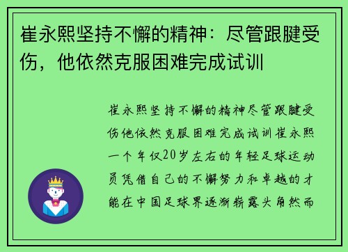 崔永熙坚持不懈的精神：尽管跟腱受伤，他依然克服困难完成试训