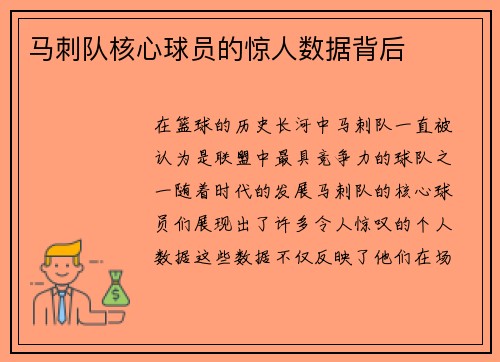 马刺队核心球员的惊人数据背后